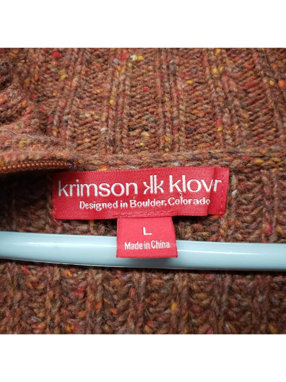 Krimson Klover Brown Cable Knit Sweater Stripe Sleeve Thumbholes Half Zip L - Picture 5 of 13